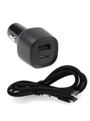 USB Dual-Zigarettenadapter PD + QC 3.0 für 12/24V, schwarz carbon inkl. USB-C Kabel (1m)