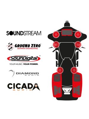 maxxcount BIKE SoundKit 4F2TP2R8RL3SUB/MSR/SG14+ mit/ohne SoundStream Radio passend für Harley-Davidson® Street Glide™ ab 2014